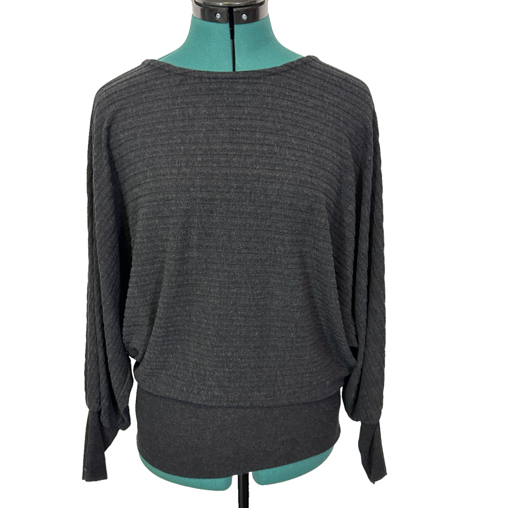 Saturday Sunday Anthropologie Gray Ribbed Velour Shawna Hacci Sweater Top Cozy